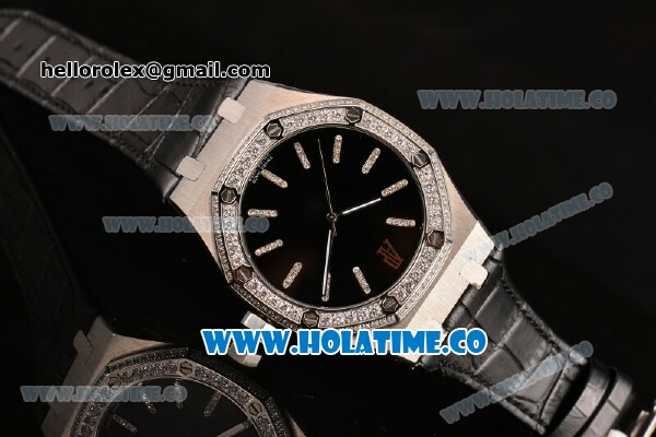 Audemars Piguet Royal Oak 41MM Asia Automatic Steel Case with Black Dial Diamonds Bezel and Stick Markers - Click Image to Close